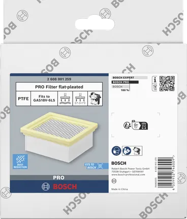Plochý skládaný filtr Bosch PRO pro vysavač GAS18V-6LS.